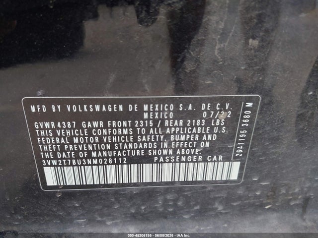 3VW2T7BU3NM028112 Volkswagen Jetta Gli 2.0t Autobahn