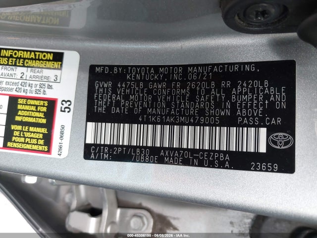 4T1K61AK3MU479005 Toyota CAMRY XSE