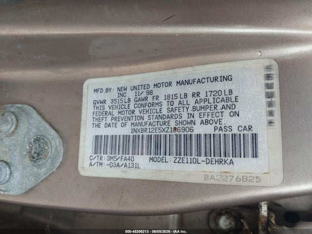 Продаж на аукціоні авто 1999 Toyota Corolla Ve, vin: 1NXBR12E5XZ186906, номер лоту: 45306213