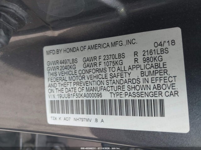 Acura Tlx Tech Pkg 2019 19UUB1F50KA000096 Image 9