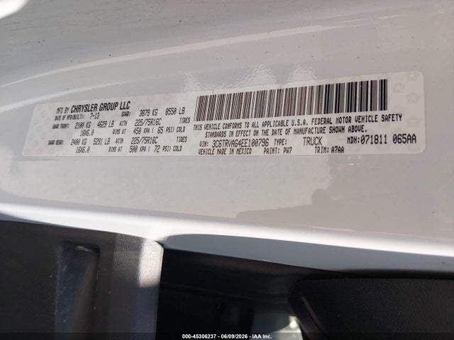 Продажа на аукционе авто 2014 Ram Promaster 1500 Low Roof, vin: 3C6TRVAG4EE100796, номер лота: 45306237