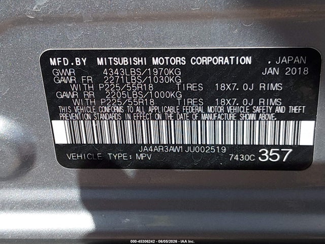 JA4AR3AW1JU002519 Mitsubishi Outlander Sport 2.4 Se