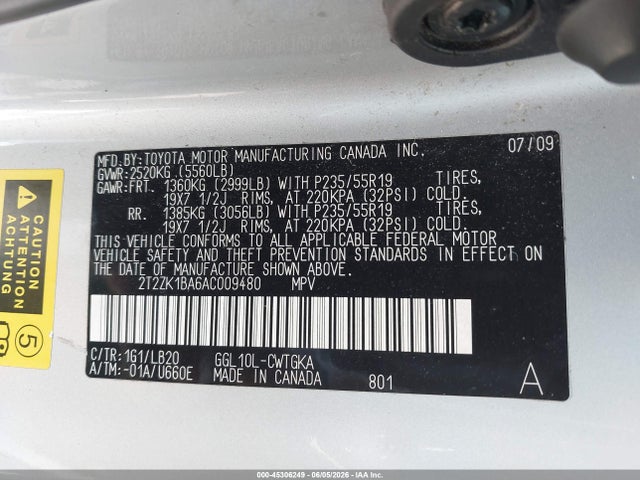 Aukcja sprzedaży 2010 Lexus Rx 350, vin: 2T2ZK1BA6AC009480, numer aukcji: 45306249