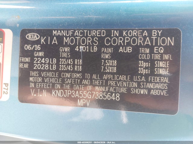 Продажа на аукционе авто 2016 Kia Soul +, vin: KNDJP3A55G7385648, номер лота: 45306251