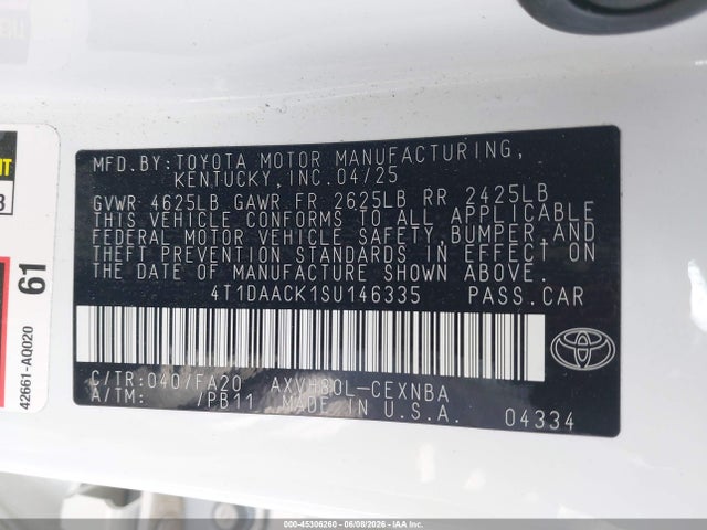 Продажа на аукционе авто 2025 Toyota Camry Le, vin: 4T1DAACK1SU146335, номер лота: 45306260