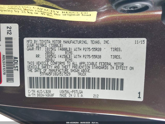 5TFHW5F18GX517529 Toyota Tundra Limited 5.7l V8