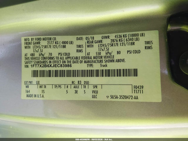 Ford F-250 Xl 2018 1FT7X2B6XJEC83986 Image 9