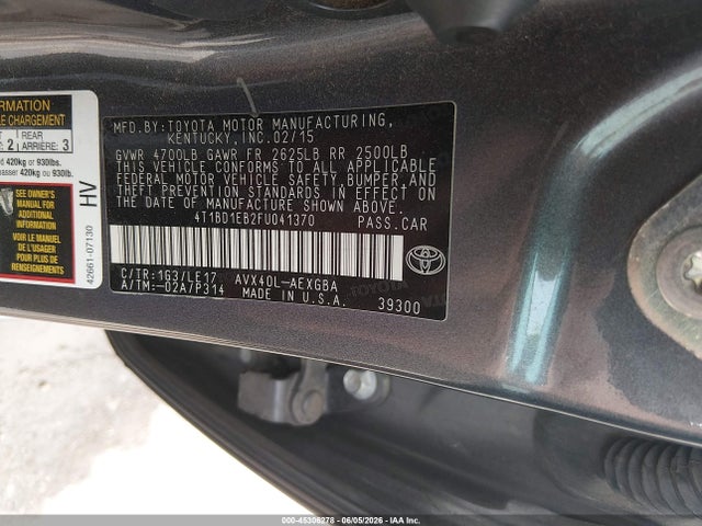 4T1BD1EB2FU041370 Toyota Avalon Hybrid Xle Touring