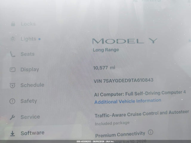 Продажа на аукционе авто 2026 Tesla Model Y, vin: 7SAYGDED9TA610843, номер лота: 45306283
