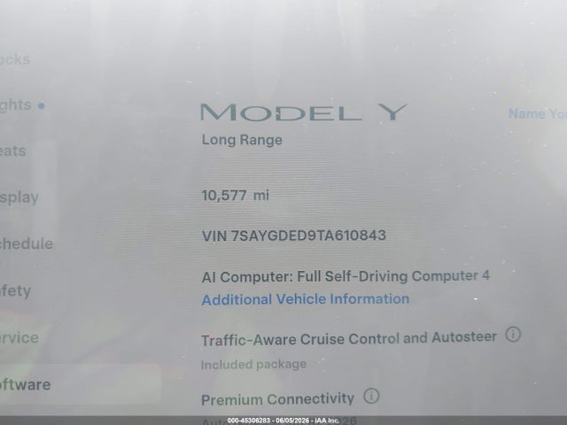 Продажа на аукционе авто 2026 Tesla Model Y, vin: 7SAYGDED9TA610843, номер лота: 45306283