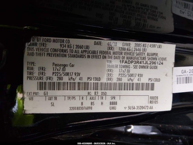 Ford FOCUS ELECTRIC 2018 1FADP3R41JL296124 Image 9