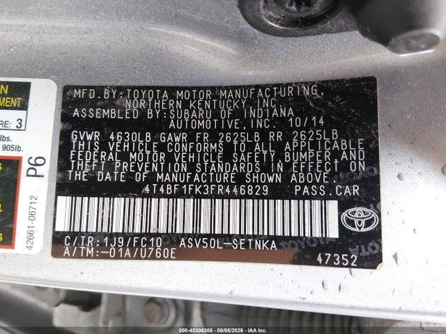 Toyota CAMRY LE 2015 4T4BF1FK3FR446829 Image 9