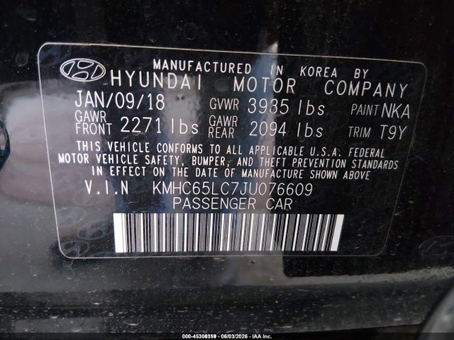 Aukcja sprzedaży 2018 Hyundai Ioniq Hybrid Blue, vin: KMHC65LC7JU076609, numer aukcji: 45306319