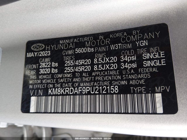 45306321 :رقم المزاد ، KM8KRDAF9PU212158 vin ، 2023 Hyundai Ioniq 5 Limited مزاد بيع