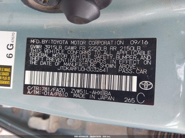 Toyota Prius Two Eco 2017 JTDKARFU0H3032641 Image 9