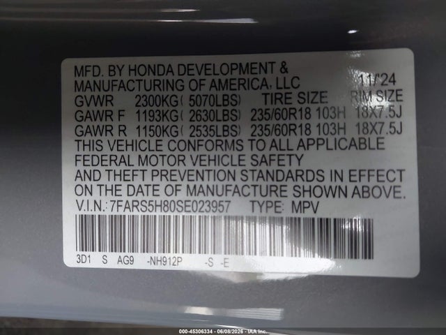 7FARS5H80SE023957 Honda Cr-v Hybrid Sport-l