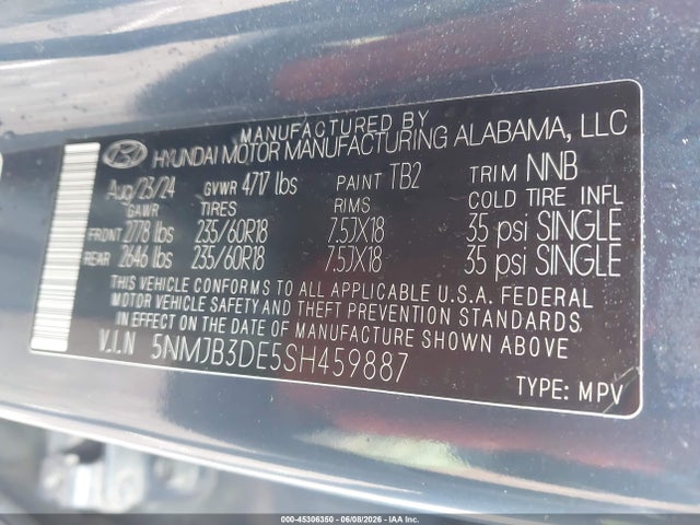 Aukcja sprzedaży 2025 Hyundai Tucson Sel, vin: 5NMJB3DE5SH459887, numer aukcji: 45306350