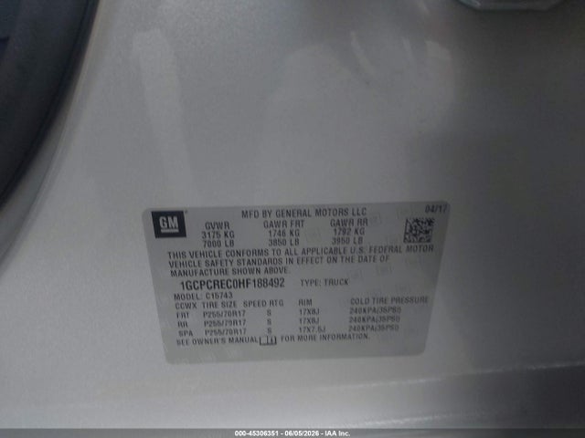 Chevrolet Silverado 1500 1lt 2017 1GCPCREC0HF188492 Image 9