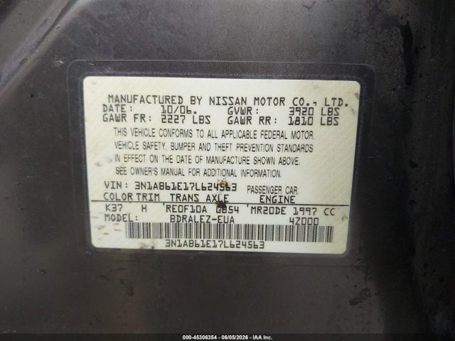 Продаж на аукціоні авто 2007 Nissan Sentra 2.0s, vin: 3N1AB61E17L624563, номер лоту: 45306354