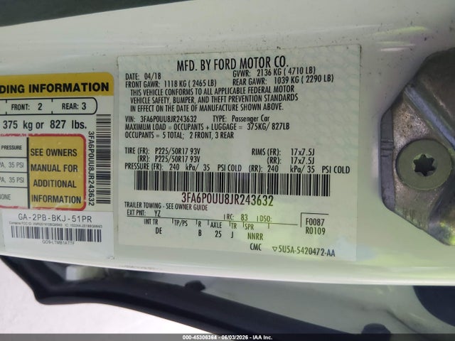 Ford Fusion Hybrid S 2018 3FA6P0UU8JR243632 Image 9