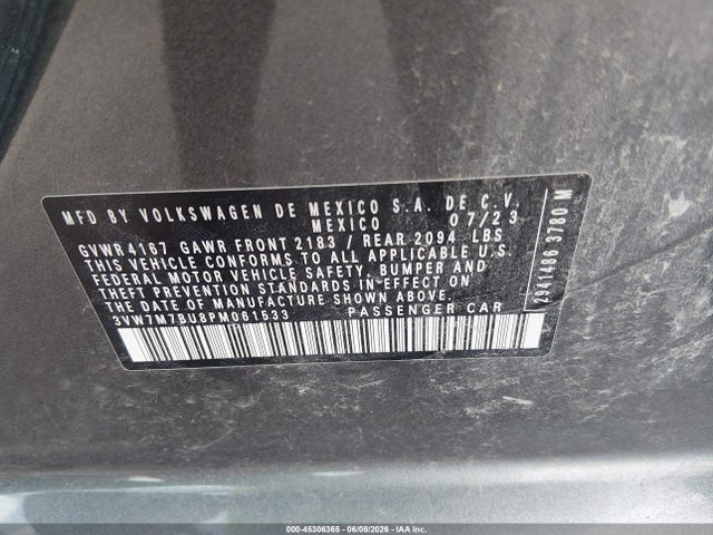 Aukcja sprzedaży 2023 Volkswagen Jetta 1.5t Se, vin: 3VW7M7BU8PM061533, numer aukcji: 45306365
