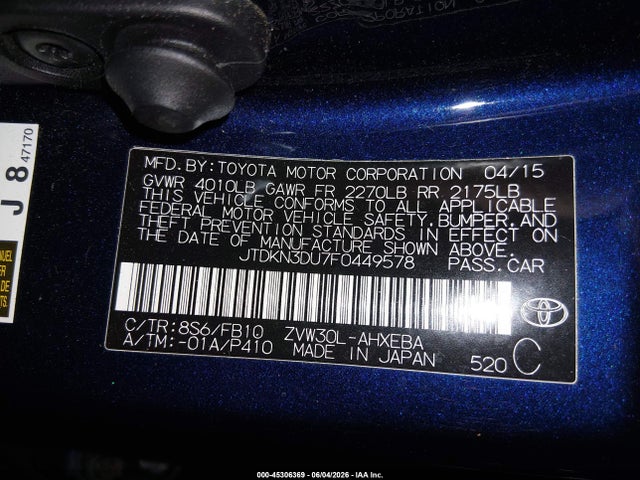 Toyota Prius Two 2015 JTDKN3DU7F0449578 Image 9
