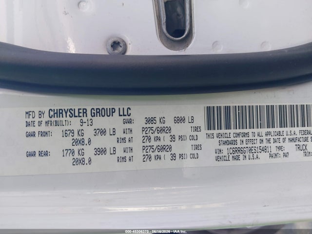 2014 Ram 1500 Big Horn მანქანა იყიდება აუქციონზე, vin: 1C6RR6GT0ES154811, აუქციონის ნომერი: 45306370