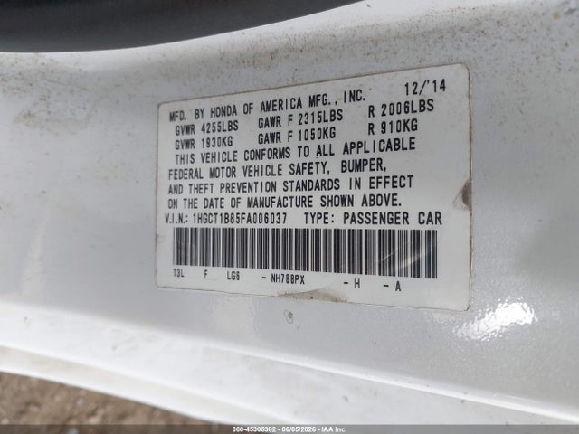 Honda Accord Ex-l 2015 1HGCT1B85FA006037 Image 9