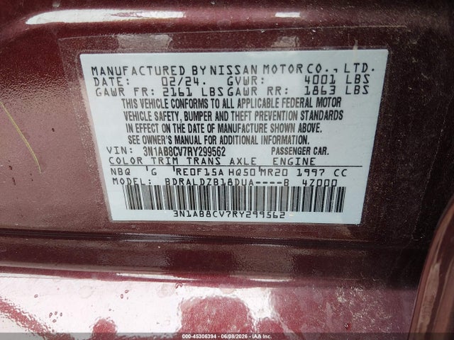 45306394 :رقم المزاد ، 3N1AB8CV7RY299562 vin ، 2024 Nissan Sentra Sv Xtronic Cvt مزاد بيع