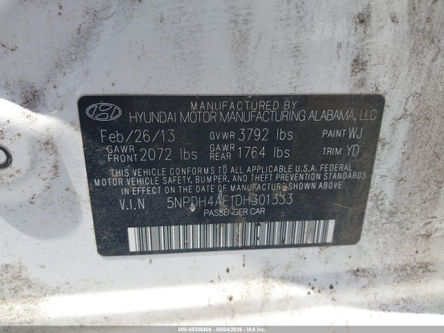 Продаж на аукціоні авто 2013 Hyundai Elantra Gls, vin: 5NPDH4AE1DH301333, номер лоту: 45306408