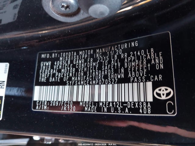 Toyota COROLLA SE 2021 5YFS4MCE4MP070527 Image 9