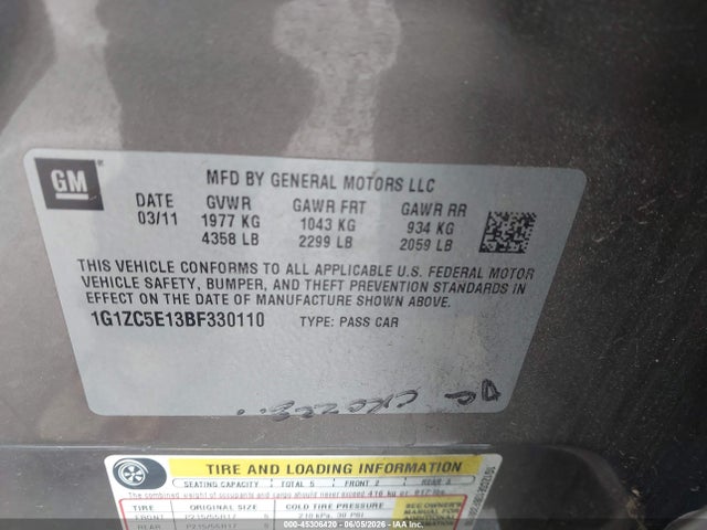 Aukcja sprzedaży 2011 Chevrolet Malibu 1lt, vin: 1G1ZC5E13BF330110, numer aukcji: 45306420