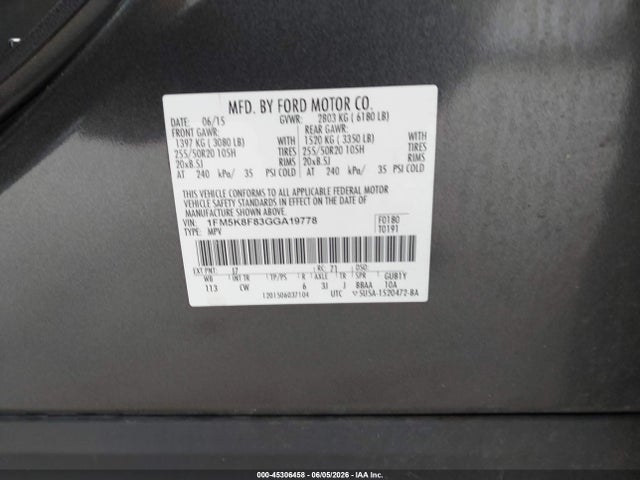 Aukcja sprzedaży 2016 Ford Explorer Limited, vin: 1FM5K8F83GGA19778, numer aukcji: 45306458