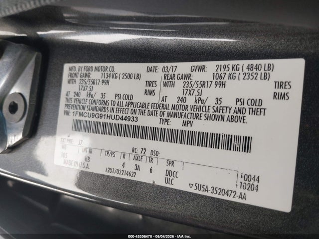 Ford ESCAPE SE 2017 1FMCU9G91HUD44933 Image 9