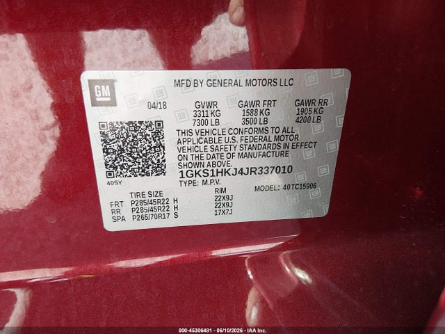 2018 Gmc Yukon Xl Denali მანქანა იყიდება აუქციონზე, vin: 1GKS1HKJ4JR337010, აუქციონის ნომერი: 45306481
