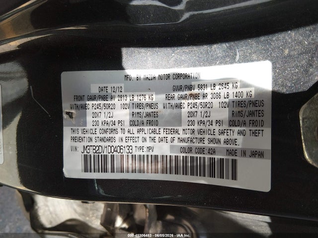 Aukcja sprzedaży 2013 Mazda Cx-9 Grand Touring, vin: JM3TB2DV1D0406133, numer aukcji: 45306483