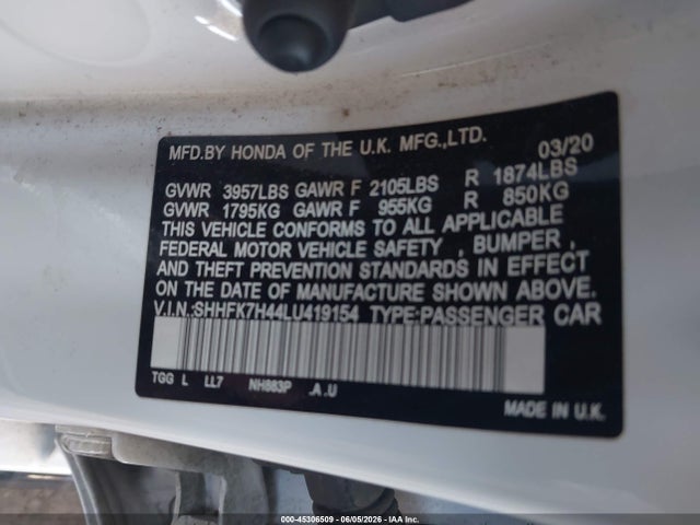 SHHFK7H44LU419154 Honda Civic Sport