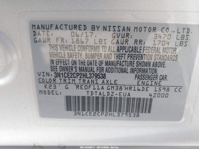 Nissan Versa Note Sv 2017 3N1CE2CP2HL379538 Image 9