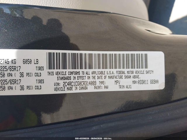 2012 Chrysler Town & Country Touring-l მანქანა იყიდება აუქციონზე, vin: 2C4RC1CG0CR314089, აუქციონის ნომერი: 45306538