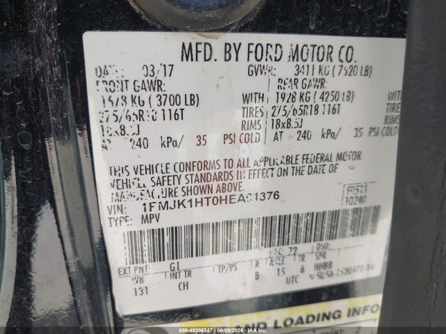 Продаж на аукціоні авто 2017 Ford Expedition El Xlt, vin: 1FMJK1HT0HEA61376, номер лоту: 45306547
