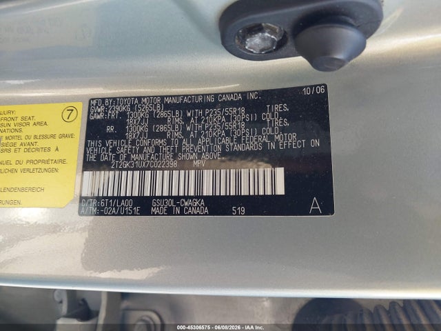 Aukcja sprzedaży 2007 Lexus Rx 350, vin: 2T2GK31UX7C022398, numer aukcji: 45306575
