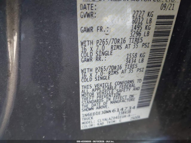 Nissan Frontier S 4x2 2022 1N6ED1EJ0NN614734 Image 9