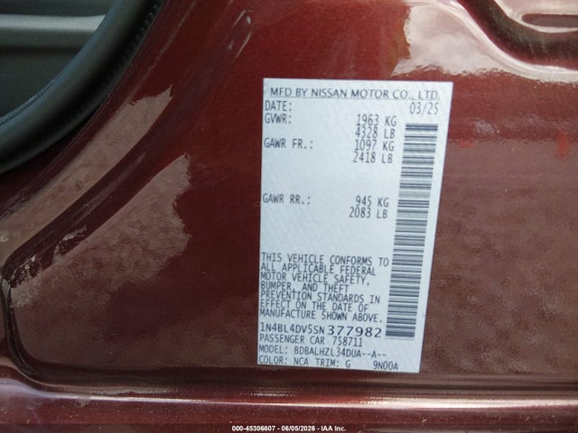 Aukcja sprzedaży 2025 Nissan Altima Sv Fwd, vin: 1N4BL4DV5SN377982, numer aukcji: 45306607