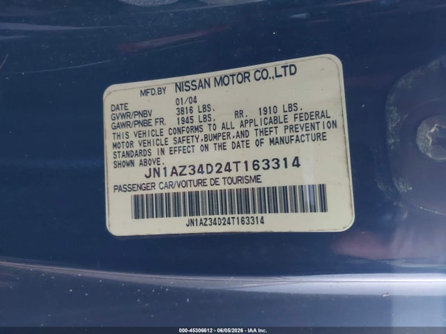 Продаж на аукціоні авто 2004 Nissan 350z Touring, vin: JN1AZ34D24T163314, номер лоту: 45306612