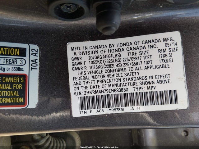 45306627 :رقم المزاد ، 2HKRM4H79EH683850 vin ، 2014 Honda Cr-v Ex-l مزاد بيع