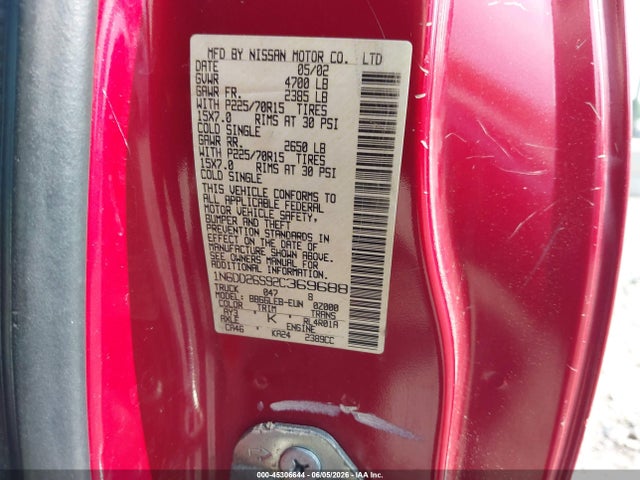 45306644 :رقم المزاد ، 1N6DD26S92C369688 vin ، 2002 Nissan Frontier Xe مزاد بيع
