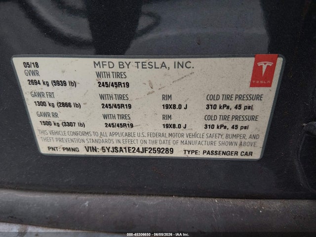 Tesla Model S 100d/75d/p100d 2018 5YJSA1E24JF259289 Image 9