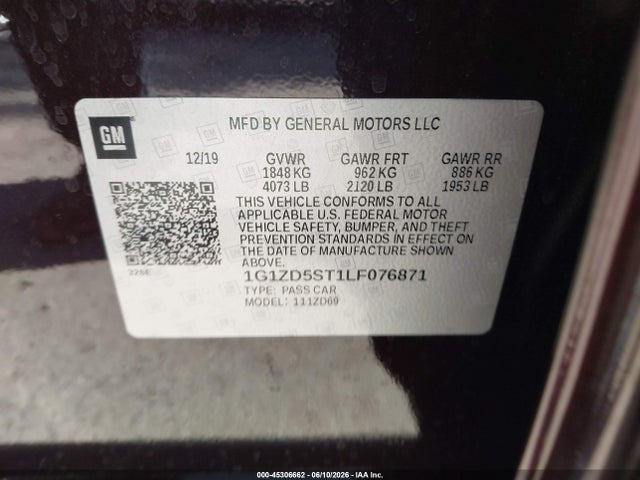 1G1ZD5ST1LF076871 Chevrolet Malibu Fwd Lt