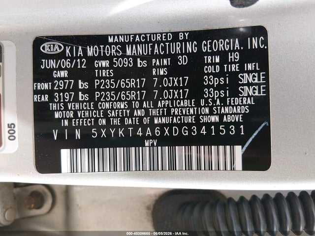 2013 Kia Sorento Lx მანქანა იყიდება აუქციონზე, vin: 5XYKT4A6XDG341531, აუქციონის ნომერი: 45306665