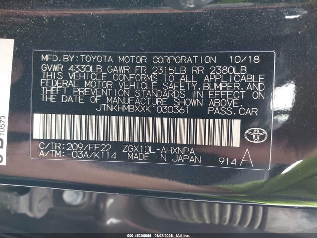 Продаж на аукціоні авто 2019 Toyota C-hr Xle, vin: JTNKHMBXXK1030361, номер лоту: 45306666